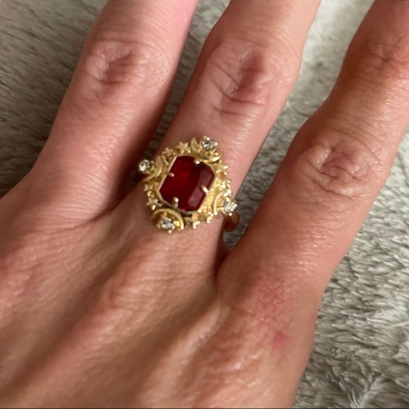 Vintage 14k Gold Ruby & White Sapphire Stars & Moons Goddess Ring - Picture 6 of 13